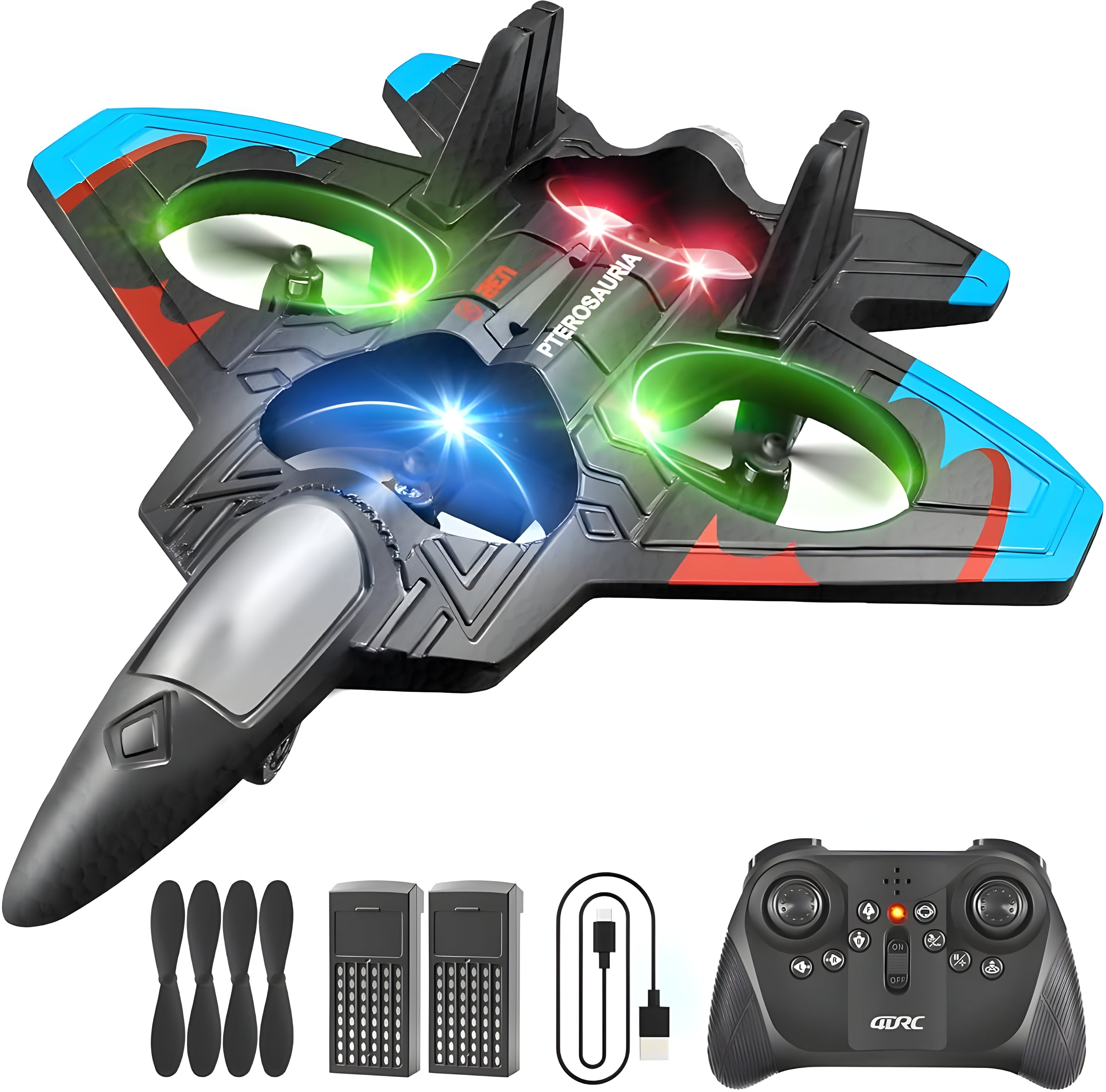 RC Plane EPP Foam Glider Fighter Jet with LED Light 360° Flip Altitude Hold One Key Takeoff Landing